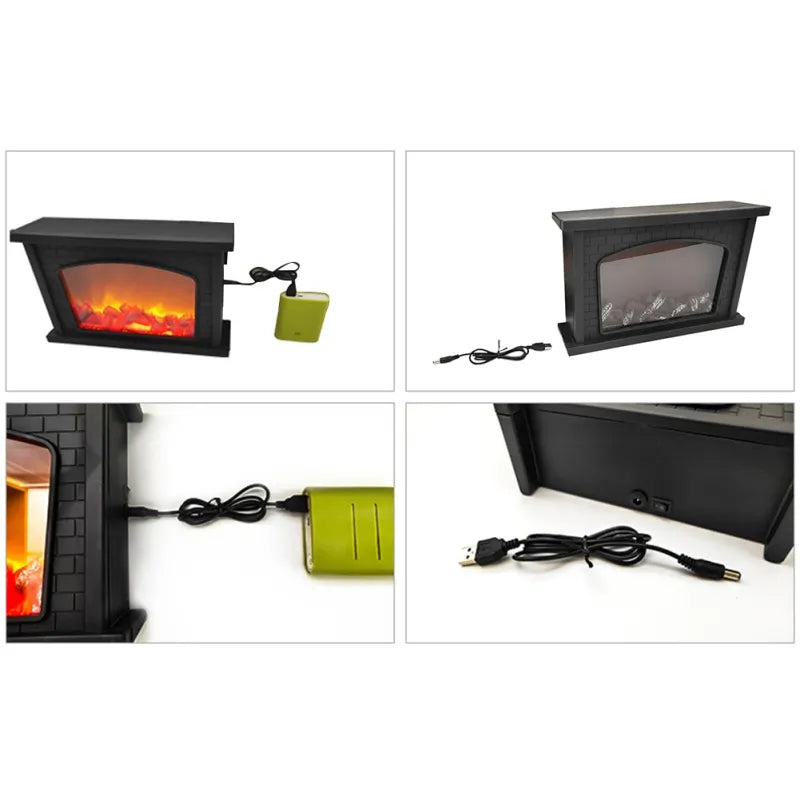 Simulation fireplace light with realistic flame effects and USB power connection, perfect for cozy ambiance.