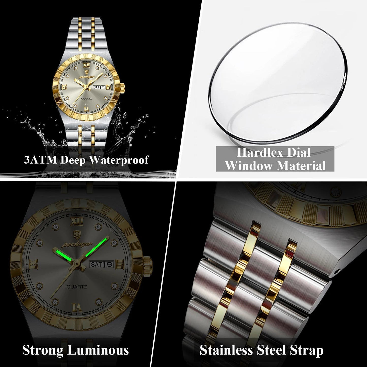 POEDAGAR Luxury Original Ladies Watch Luminous Waterproof Week Date Woman Wristwatch Stainless Steel Women Quartz Watches Female My Store