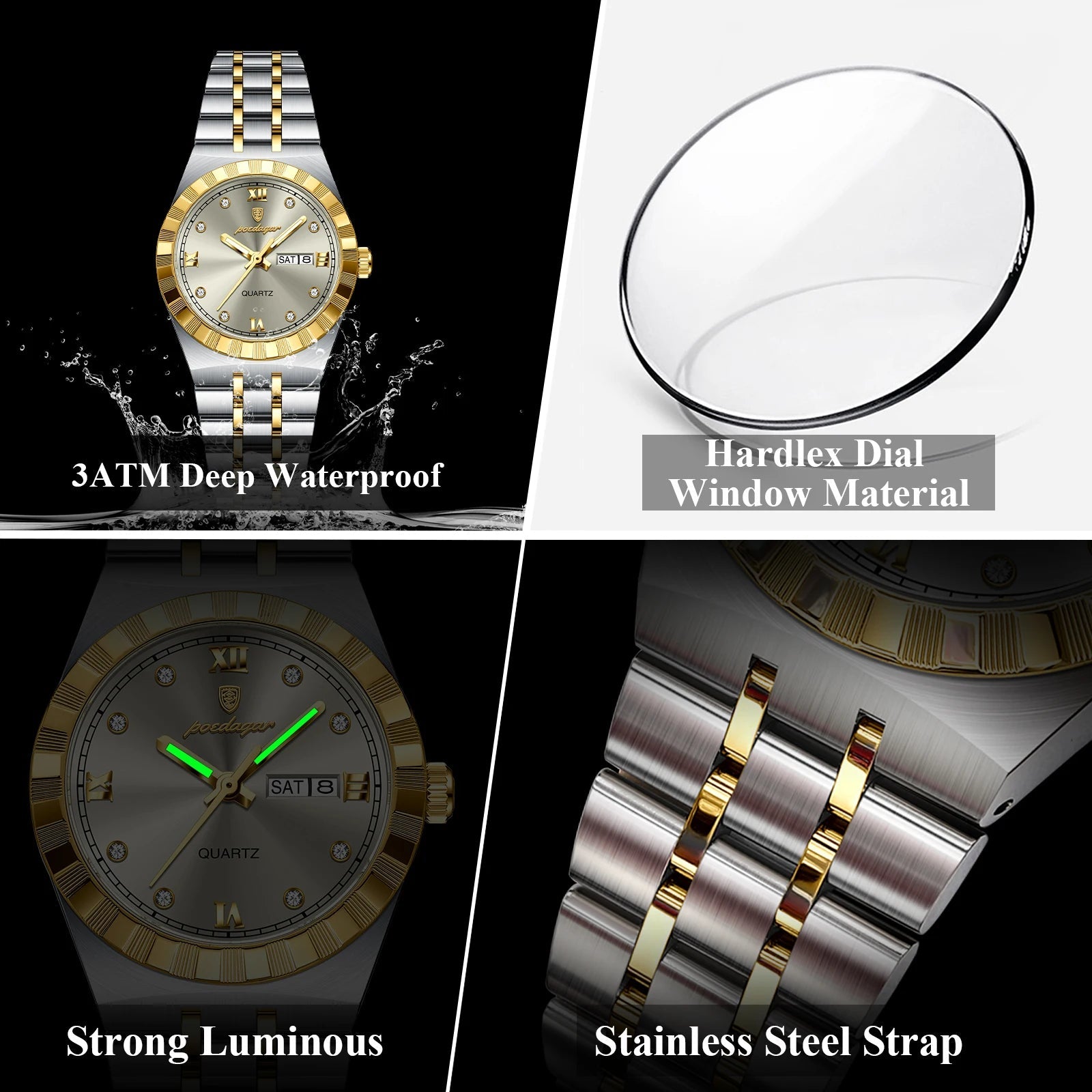 POEDAGAR Luxury Original Ladies Watch Luminous Waterproof Week Date Woman Wristwatch Stainless Steel Women Quartz Watches Female My Store